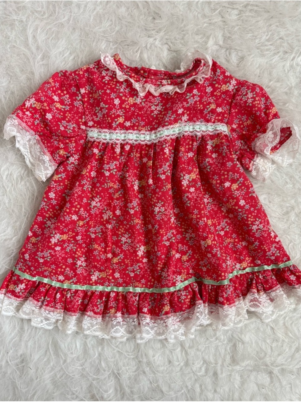 Vintage Victorian-esque Red Floral Frilly Lace Toddler Dress